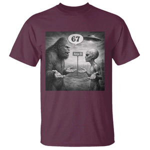Funny 67 Meme Bigfoot Alien T Shirt Six Seven Sasquatch Area 51 UFO Conspiracy TS10 Maroon Print Your Wear