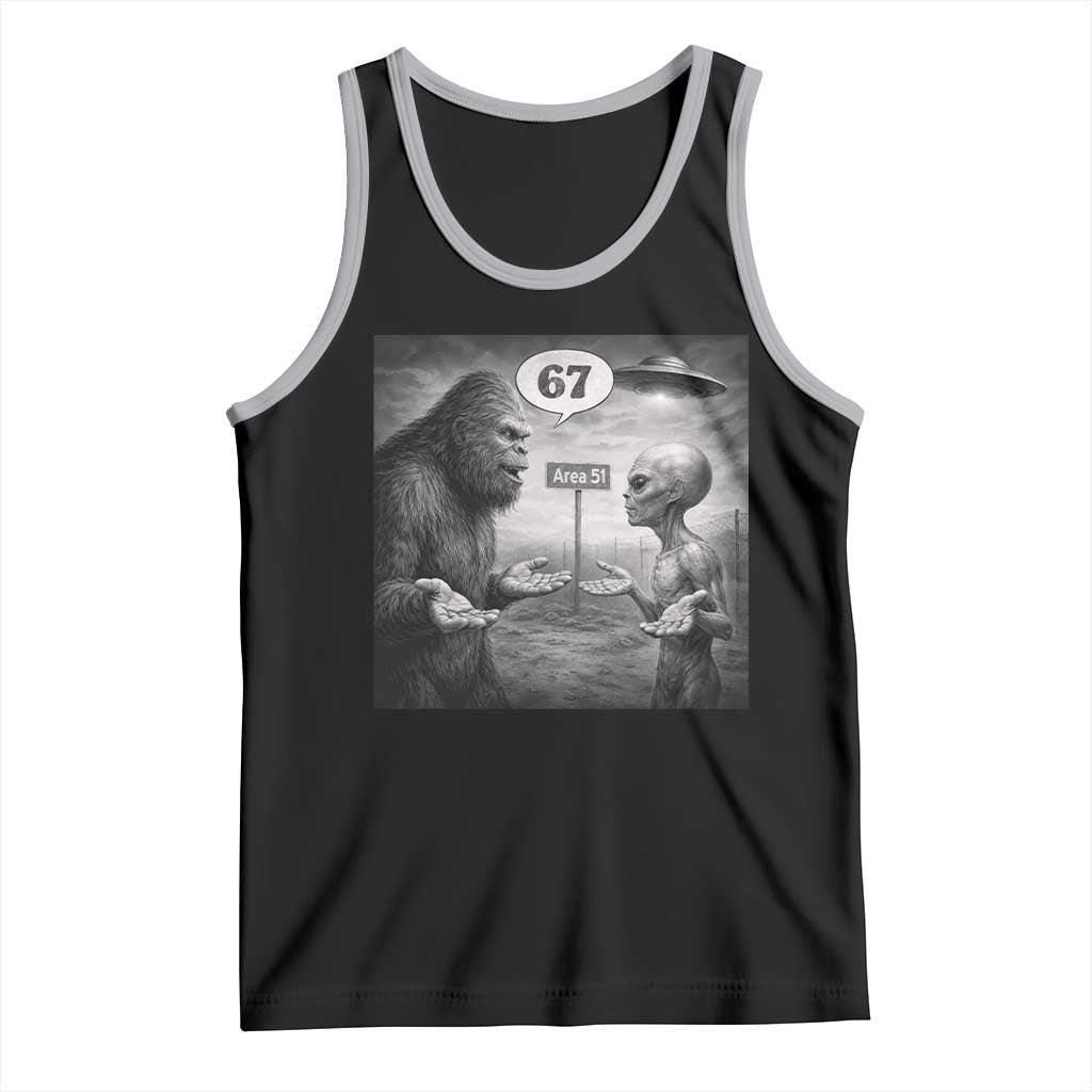 Funny 67 Meme Bigfoot Alien Tank Top Six Seven Sasquatch Area 51 UFO Conspiracy TS10 Black Athletic Heather Print Your Wear