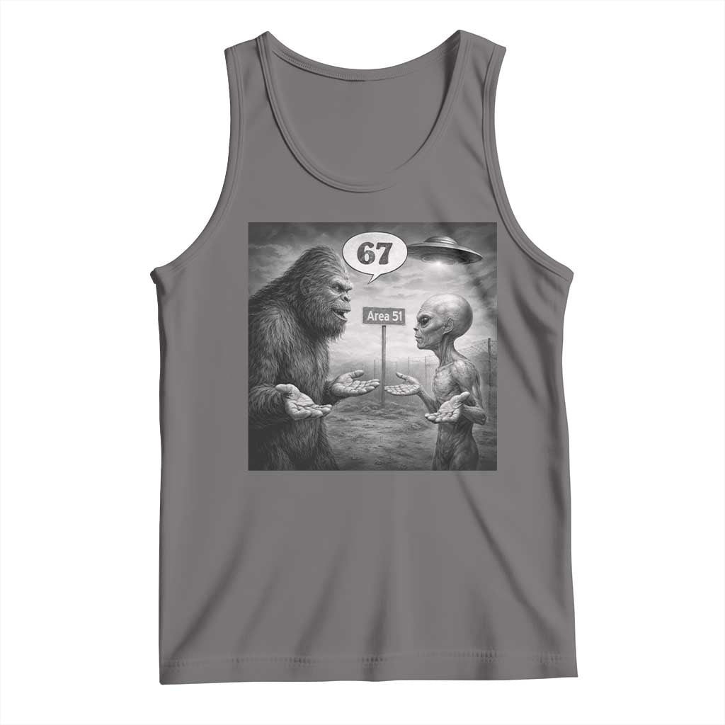 Funny 67 Meme Bigfoot Alien Tank Top Six Seven Sasquatch Area 51 UFO Conspiracy TS10 Deep Heather Print Your Wear