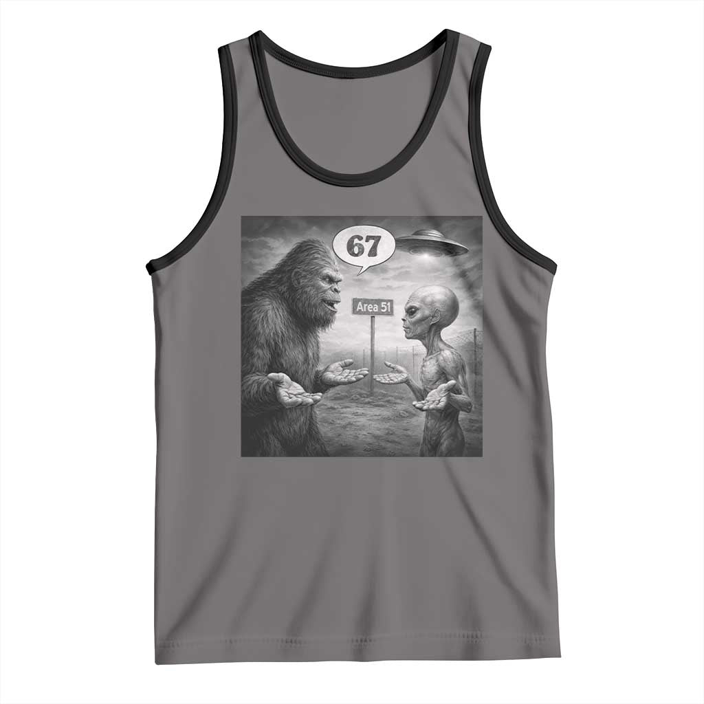 Funny 67 Meme Bigfoot Alien Tank Top Six Seven Sasquatch Area 51 UFO Conspiracy TS10 Deep Heather Black Print Your Wear