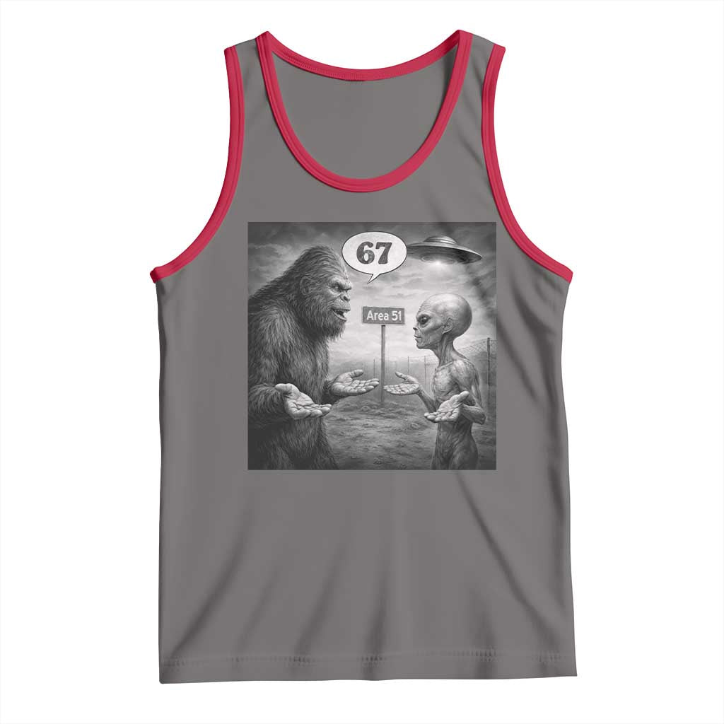 Funny 67 Meme Bigfoot Alien Tank Top Six Seven Sasquatch Area 51 UFO Conspiracy TS10 Deep Heather Red Print Your Wear