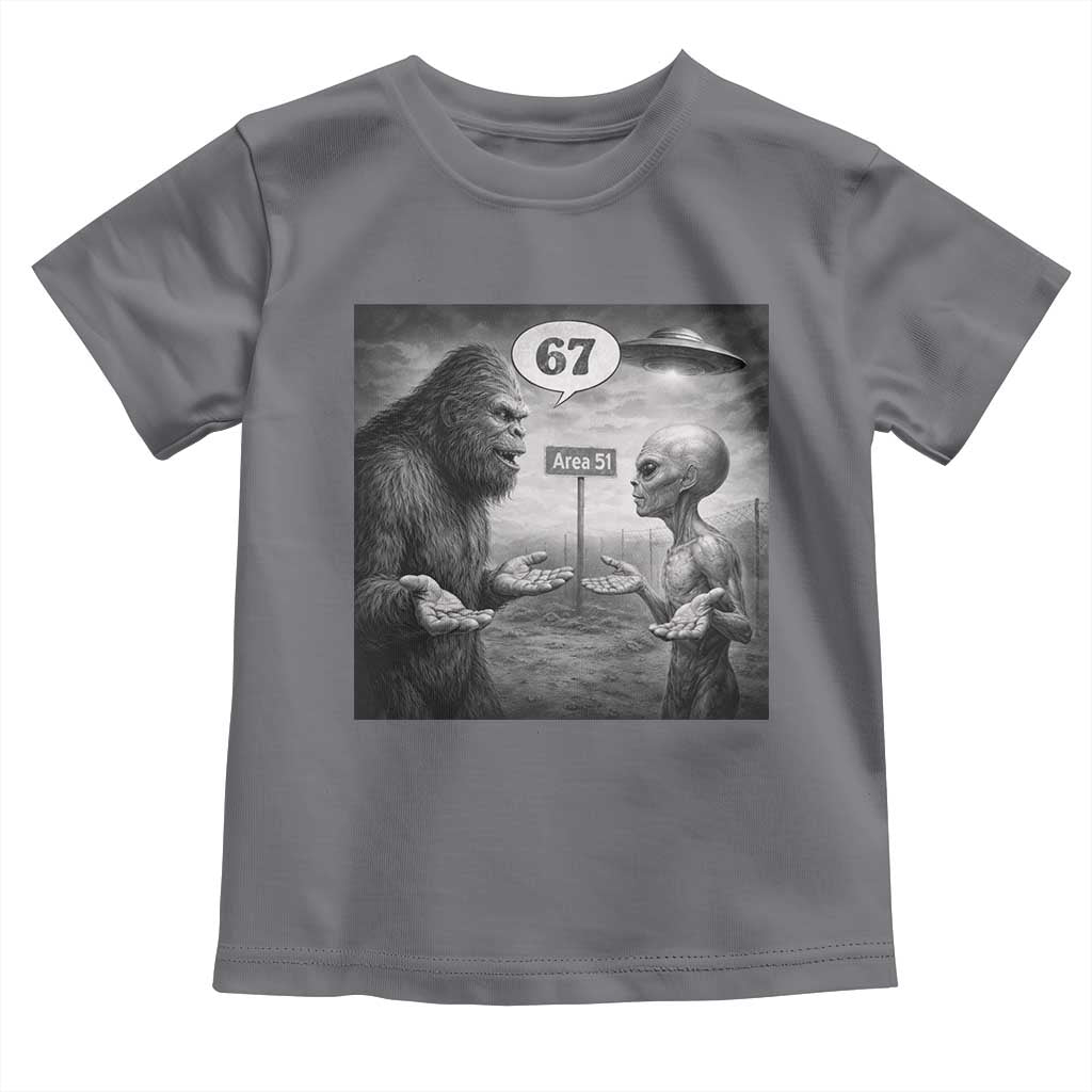 Funny 67 Meme Bigfoot Alien Toddler T Shirt Six Seven Sasquatch Area 51 UFO Conspiracy TS10 Charcoal Print Your Wear