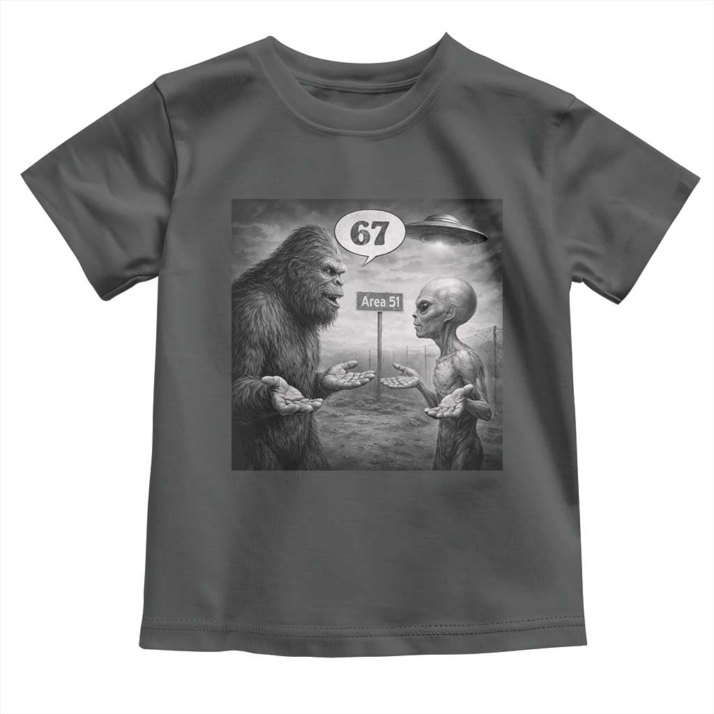 Funny 67 Meme Bigfoot Alien Toddler T Shirt Six Seven Sasquatch Area 51 UFO Conspiracy TS10 Dark Heather Print Your Wear