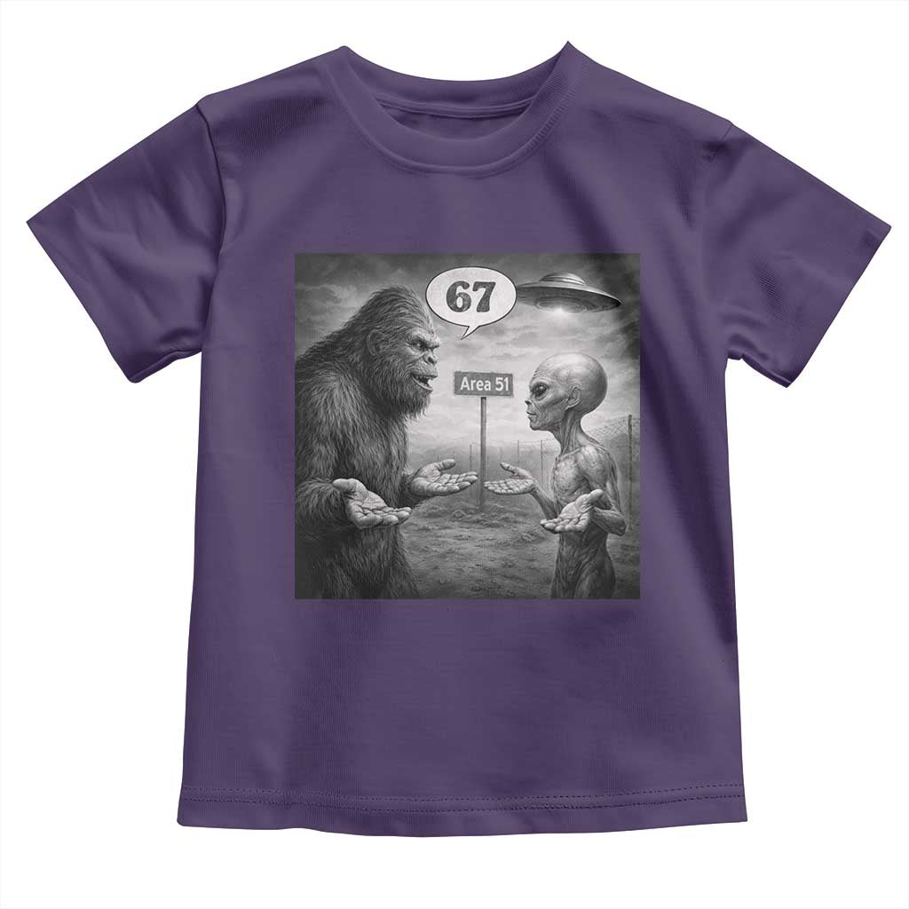 Funny 67 Meme Bigfoot Alien Toddler T Shirt Six Seven Sasquatch Area 51 UFO Conspiracy TS10 Purple Print Your Wear