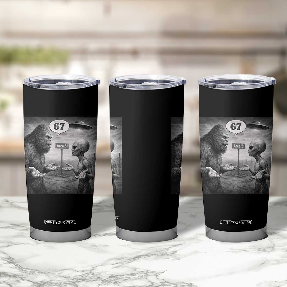 Funny 67 Meme Bigfoot Alien Tumbler Cup Six Seven Sasquatch Area 51 UFO Conspiracy TS10 Print Your Wear