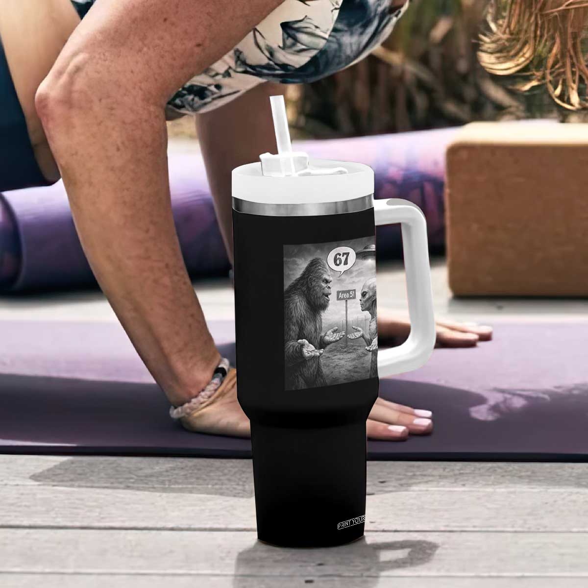 Funny 67 Meme Bigfoot Alien Tumbler With Handle Six Seven Sasquatch Area 51 UFO Conspiracy TS10 Print Your Wear