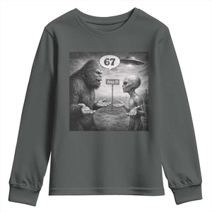 Funny 67 Meme Bigfoot Alien Youth Sweatshirt Six Seven Sasquatch Area 51 UFO Conspiracy TS10 Dark Heather Print Your Wear