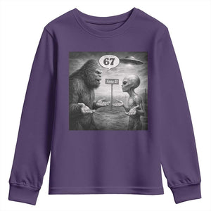 Funny 67 Meme Bigfoot Alien Youth Sweatshirt Six Seven Sasquatch Area 51 UFO Conspiracy TS10 Purple Print Your Wear