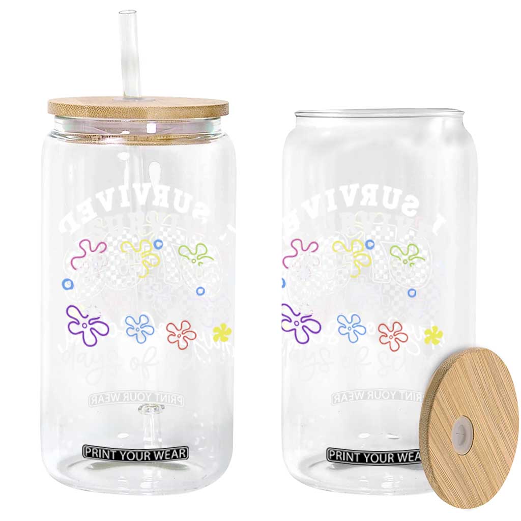 I Survived 67 33 100 Days of School Glass Can Funny 100th Day of School Flowers TS10 Print Your Wear