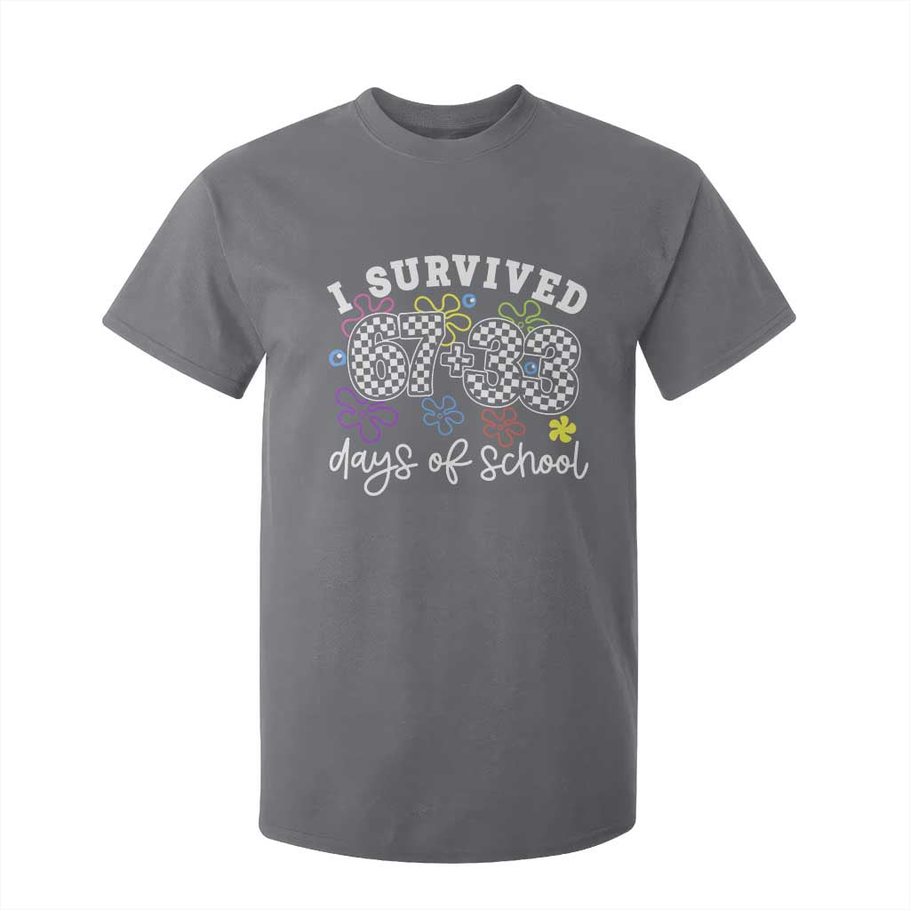 I Survived 67 33 100 Days of School T Shirt For Kid Funny 100th Day of School Flowers TS10 Charcoal Print Your Wear