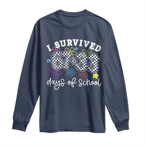 I Survived 67 33 100 Days of School Long Sleeve Shirt Funny 100th Day of School Flowers TS10 Navy Print Your Wear