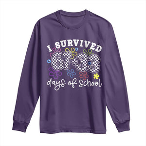 I Survived 67 33 100 Days of School Long Sleeve Shirt Funny 100th Day of School Flowers TS10 Purple Print Your Wear