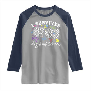 I Survived 67 33 100 Days of School Raglan Shirt Funny 100th Day of School Flowers TS10 Sport Gray Navy Print Your Wear