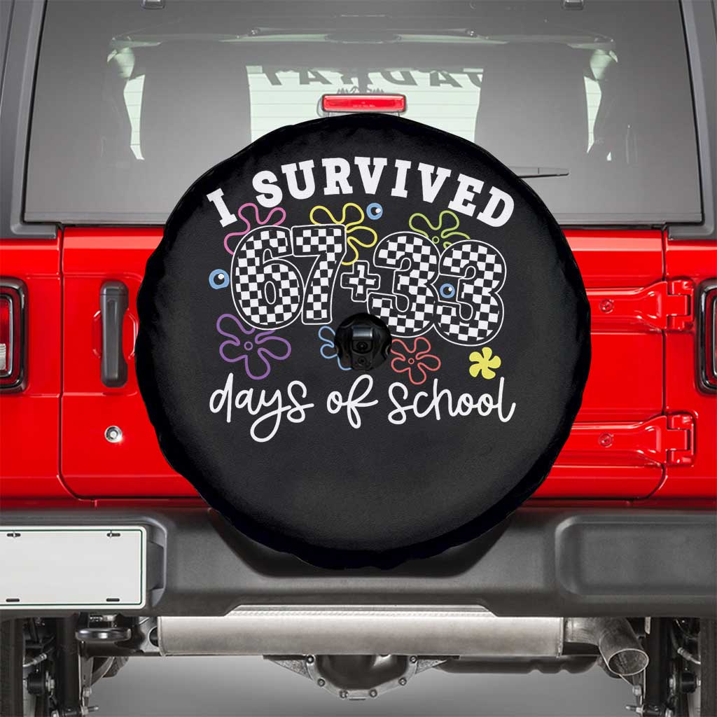 I Survived 67 33 100 Days of School Spare Tire Cover Funny 100th Day of School Flowers TS10 Black Print Your Wear