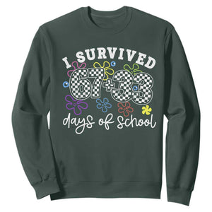 I Survived 67 33 100 Days of School Sweatshirt Funny 100th Day of School Flowers TS10 Dark Forest Green Print Your Wear