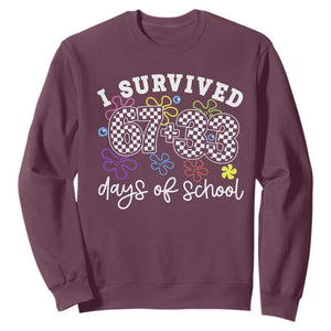 I Survived 67 33 100 Days of School Sweatshirt Funny 100th Day of School Flowers TS10 Maroon Print Your Wear