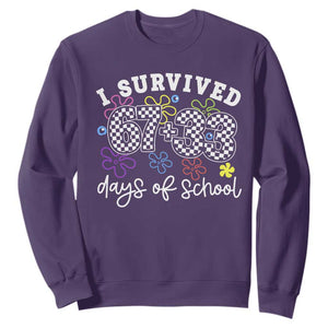 I Survived 67 33 100 Days of School Sweatshirt Funny 100th Day of School Flowers TS10 Purple Print Your Wear