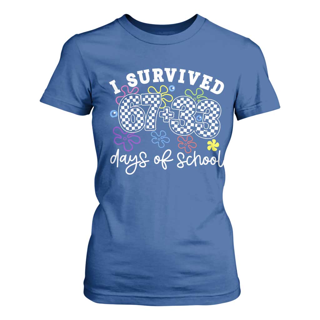 I Survived 67 33 100 Days of School T Shirt For Women Funny 100th Day of School Flowers TS10 Royal Blue Print Your Wear