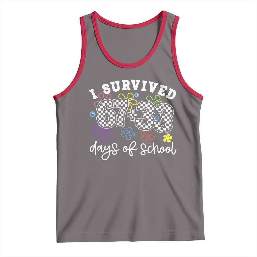 I Survived 67 33 100 Days of School Tank Top Funny 100th Day of School Flowers TS10 Deep Heather Red Print Your Wear