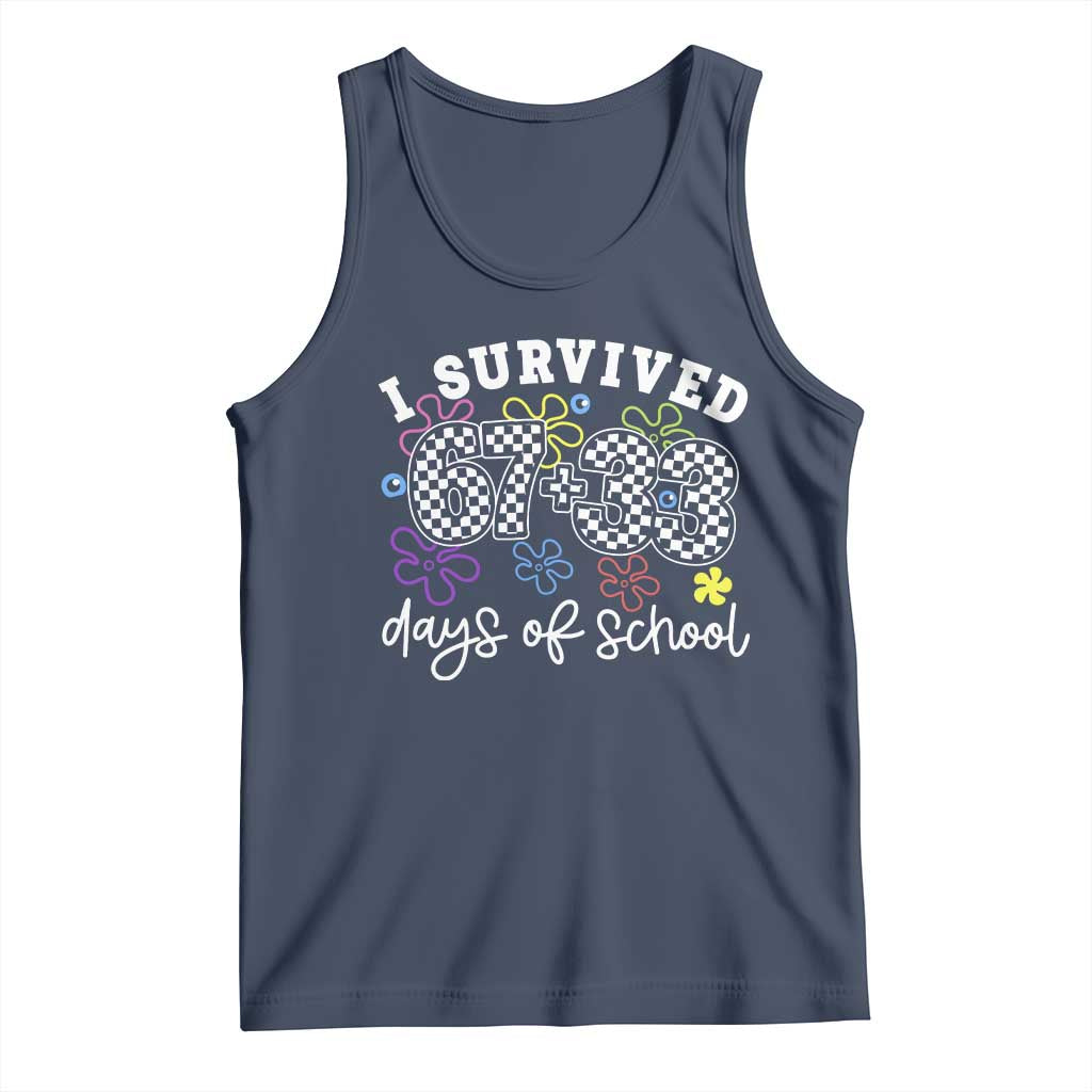 I Survived 67 33 100 Days of School Tank Top Funny 100th Day of School Flowers TS10 Navy Print Your Wear