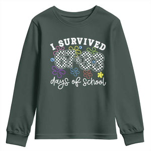 I Survived 67 33 100 Days of School Youth Sweatshirt Funny 100th Day of School Flowers TS10 Dark Forest Green Print Your Wear