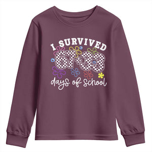 I Survived 67 33 100 Days of School Youth Sweatshirt Funny 100th Day of School Flowers TS10 Maroon Print Your Wear