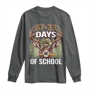 100 Days Of School Long Sleeve Shirt Funny 67 Six Seven Meme Deer School TS10 Dark Heather Print Your Wear