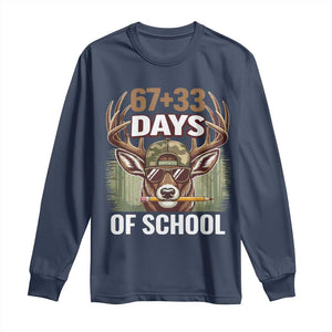 100 Days Of School Long Sleeve Shirt Funny 67 Six Seven Meme Deer School TS10 Navy Print Your Wear