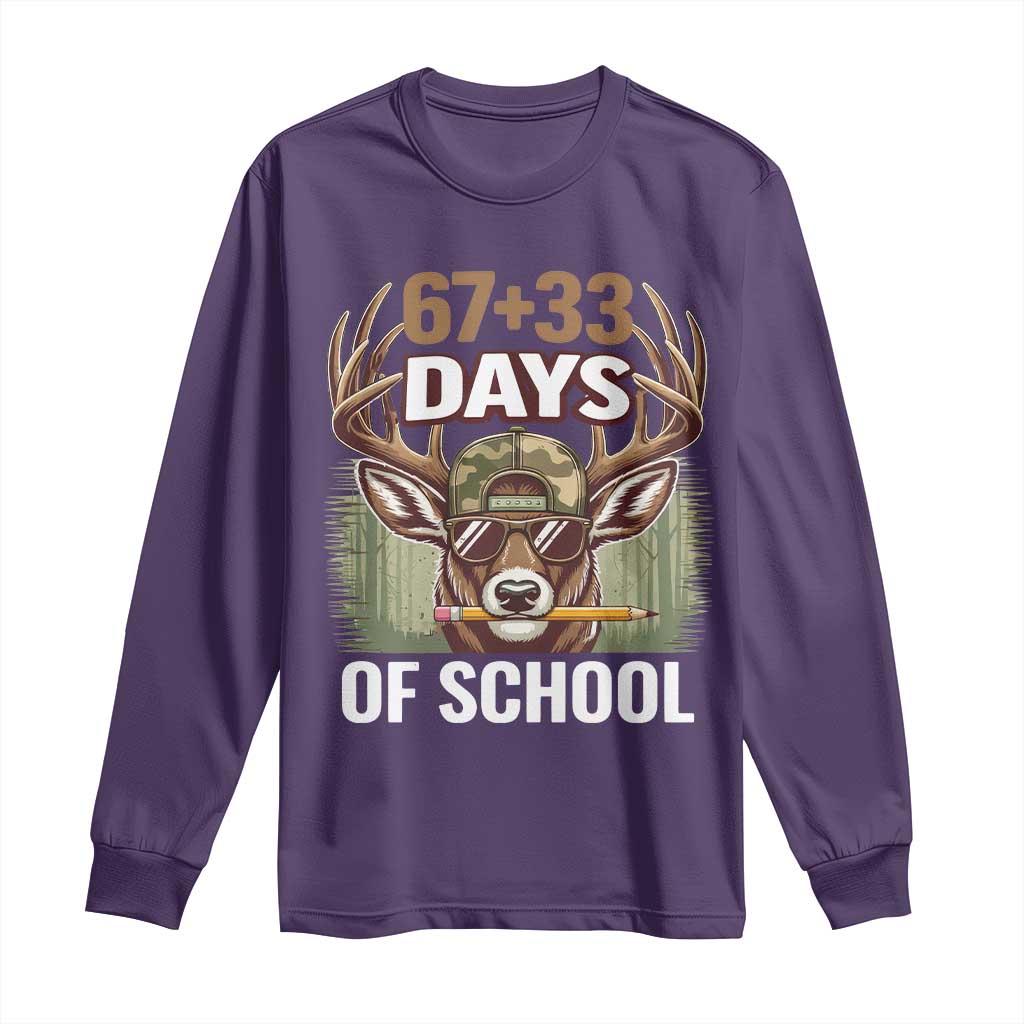 100 Days Of School Long Sleeve Shirt Funny 67 Six Seven Meme Deer School TS10 Purple Print Your Wear