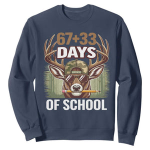 100 Days Of School Sweatshirt Funny 67 Six Seven Meme Deer School TS10 Navy Print Your Wear