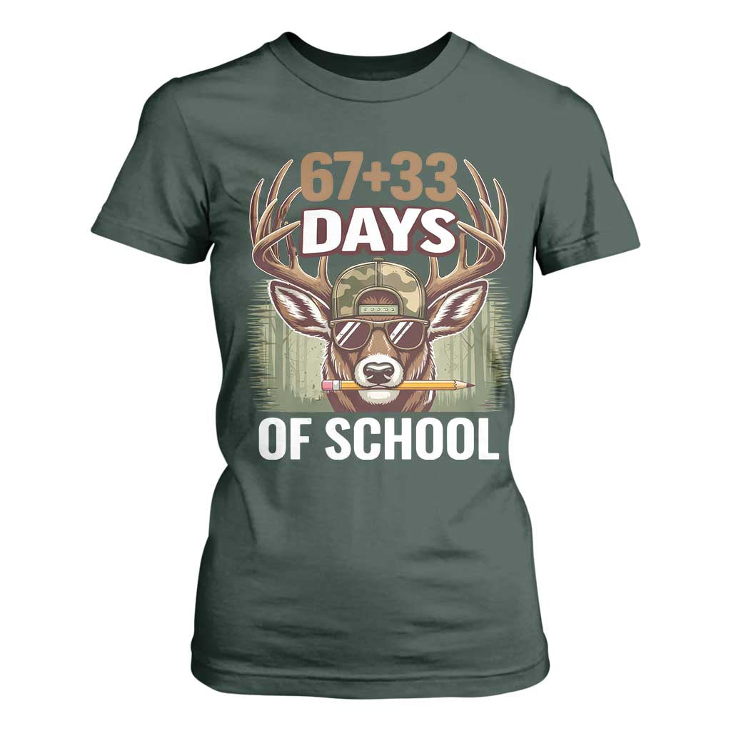 100 Days Of School T Shirt For Women Funny 67 Six Seven Meme Deer School TS10 Dark Forest Green Print Your Wear
