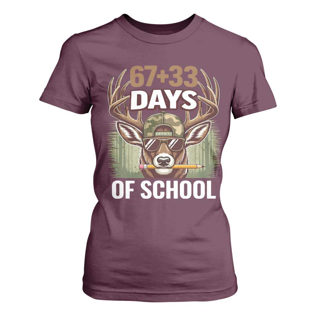 100 Days Of School T Shirt For Women Funny 67 Six Seven Meme Deer School TS10 Maroon Print Your Wear