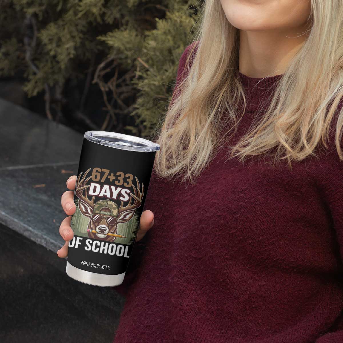 100 Days Of School Tumbler Cup Funny 67 Six Seven Meme Deer School TS10 Print Your Wear