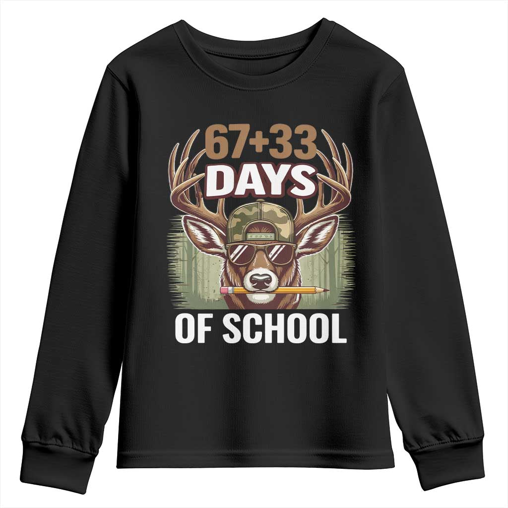 100 Days Of School Youth Sweatshirt Funny 67 Six Seven Meme Deer School TS10 Black Print Your Wear