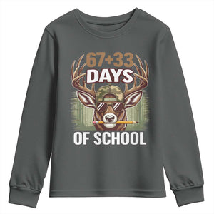 100 Days Of School Youth Sweatshirt Funny 67 Six Seven Meme Deer School TS10 Dark Heather Print Your Wear