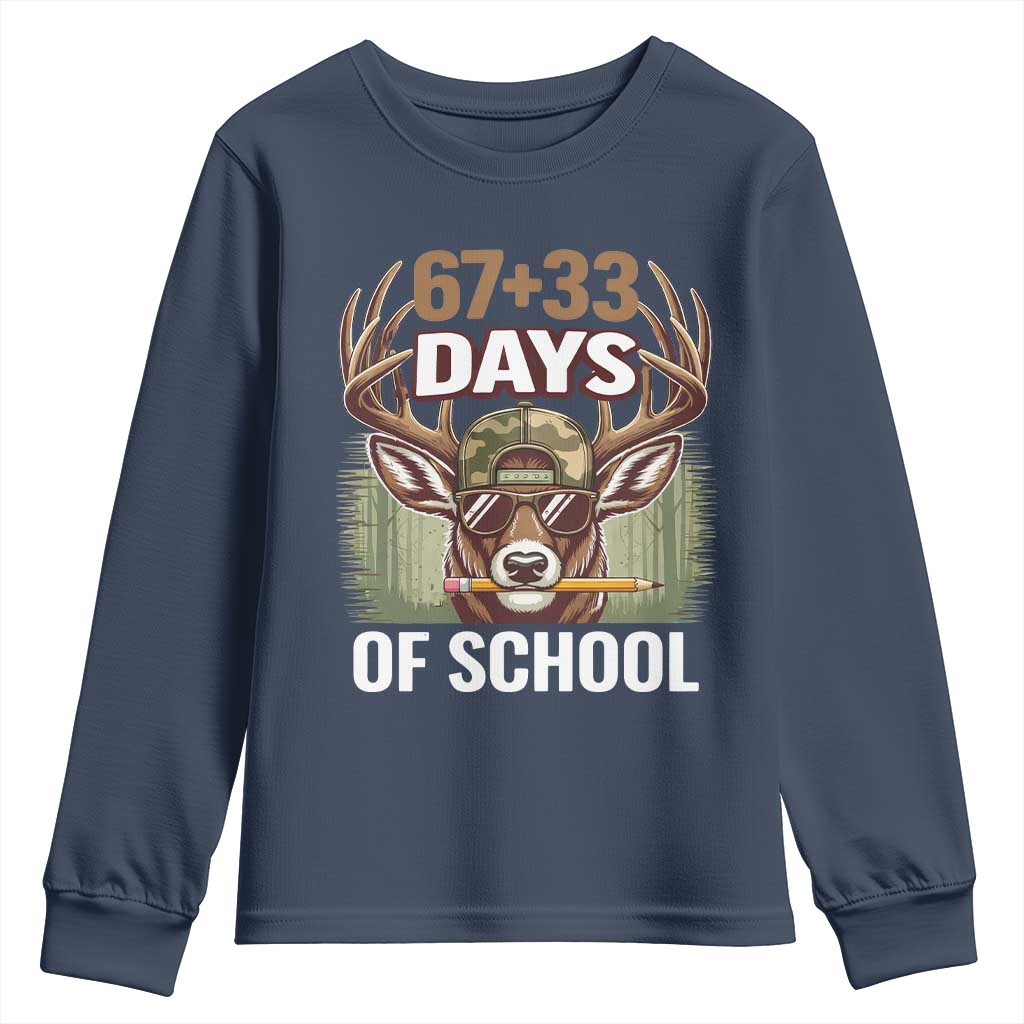 100 Days Of School Youth Sweatshirt Funny 67 Six Seven Meme Deer School TS10 Navy Print Your Wear