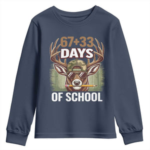 100 Days Of School Youth Sweatshirt Funny 67 Six Seven Meme Deer School TS10 Navy Print Your Wear