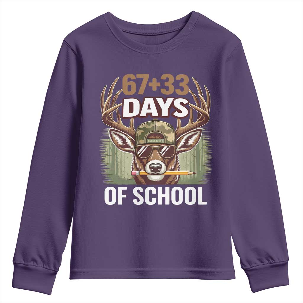 100 Days Of School Youth Sweatshirt Funny 67 Six Seven Meme Deer School TS10 Purple Print Your Wear