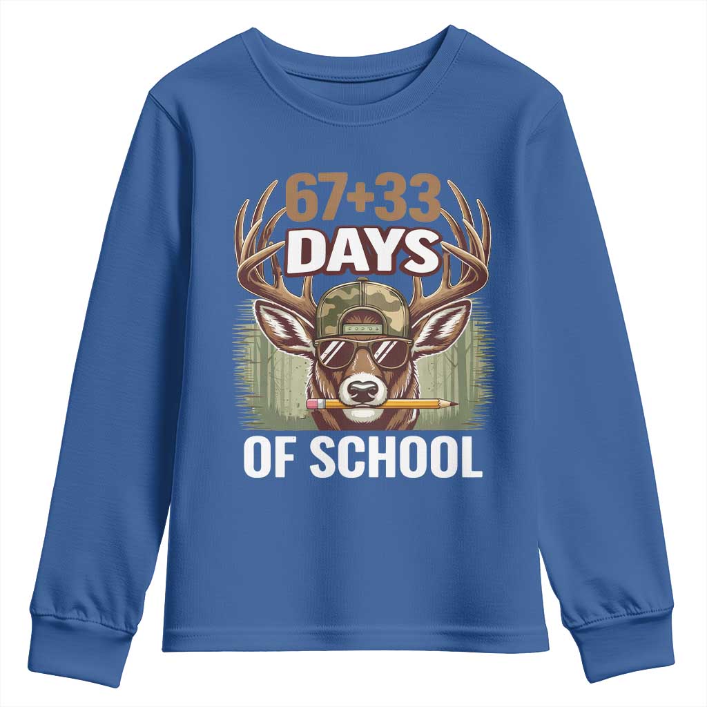 100 Days Of School Youth Sweatshirt Funny 67 Six Seven Meme Deer School TS10 Royal Blue Print Your Wear