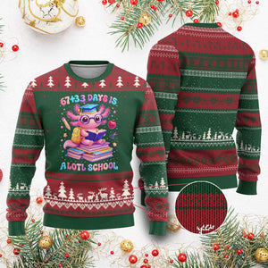 Axolotl 100 Days Of School Ugly Christmas Sweater 100 Days Is Alotl School 67 33 Six Seven Meme TS10 Red Green Print Your Wear