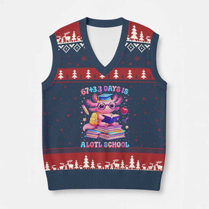 Axolotl 100 Days Of School V-Neck Knit Sweater Vest 100 Days Is Alotl School 67 33 Six Seven Meme TS10 Navy Red Print Your Wear