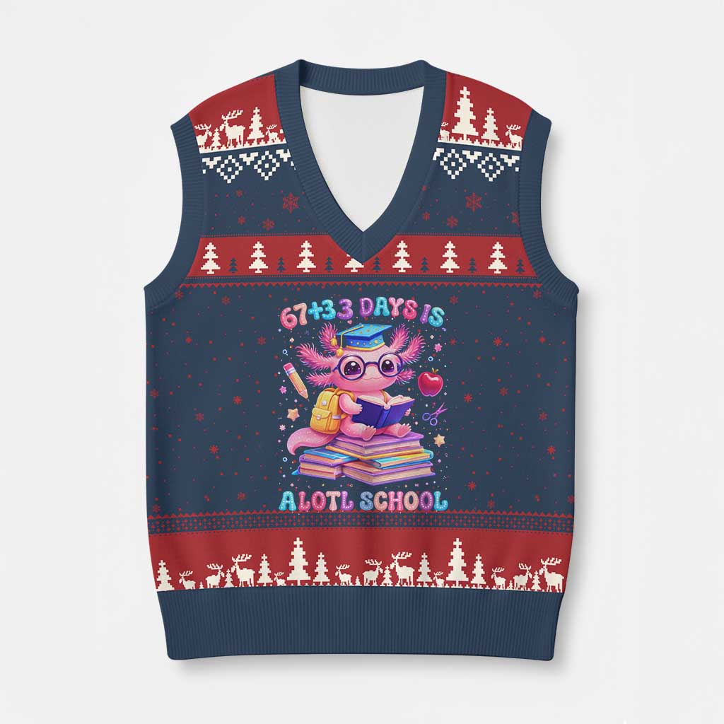 Axolotl 100 Days Of School V-Neck Knit Sweater Vest 100 Days Is Alotl School 67 33 Six Seven Meme TS10 Navy Red Print Your Wear