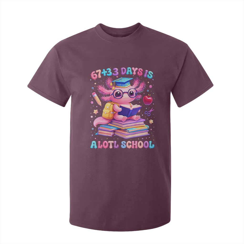 Axolotl 100 Days Of School T Shirt For Kid 100 Days Is Alotl School 67 33 Six Seven Meme TS10 Maroon Print Your Wear