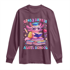 Axolotl 100 Days Of School Long Sleeve Shirt 100 Days Is Alotl School 67 33 Six Seven Meme TS10 Maroon Print Your Wear