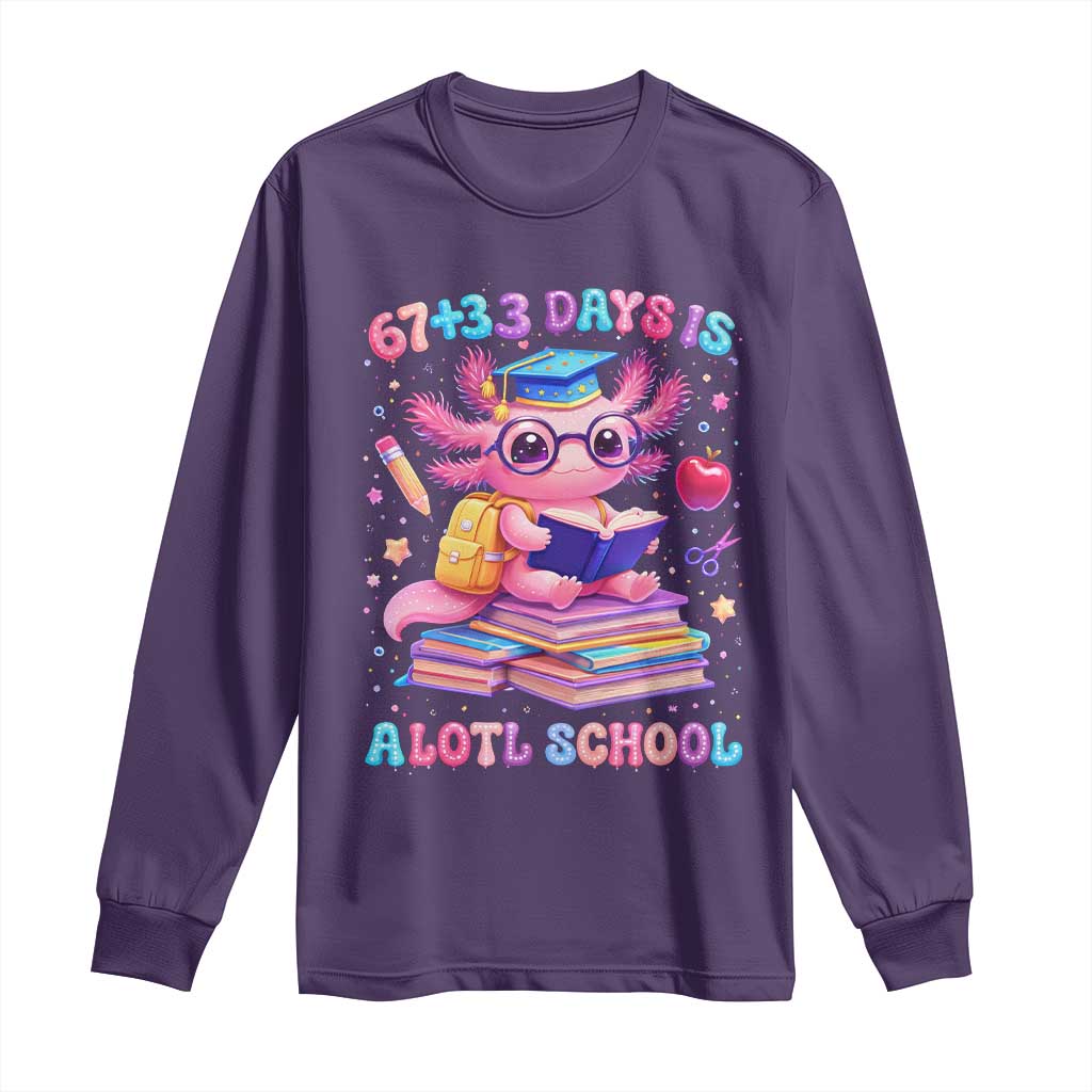 Axolotl 100 Days Of School Long Sleeve Shirt 100 Days Is Alotl School 67 33 Six Seven Meme TS10 Purple Print Your Wear