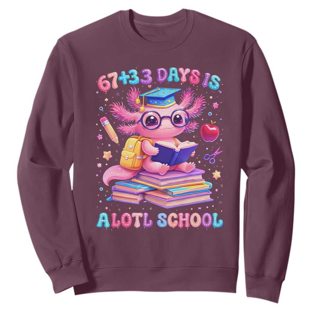 Axolotl 100 Days Of School Sweatshirt 100 Days Is Alotl School 67 33 Six Seven Meme TS10 Maroon Print Your Wear