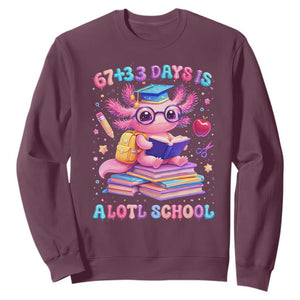 Axolotl 100 Days Of School Sweatshirt 100 Days Is Alotl School 67 33 Six Seven Meme TS10 Maroon Print Your Wear