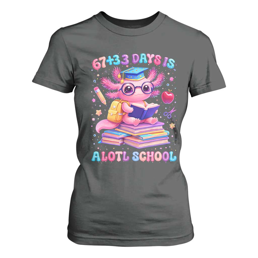 Axolotl 100 Days Of School T Shirt For Women 100 Days Is Alotl School 67 33 Six Seven Meme TS10 Dark Heather Print Your Wear