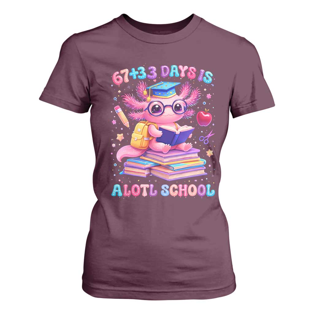 Axolotl 100 Days Of School T Shirt For Women 100 Days Is Alotl School 67 33 Six Seven Meme TS10 Maroon Print Your Wear