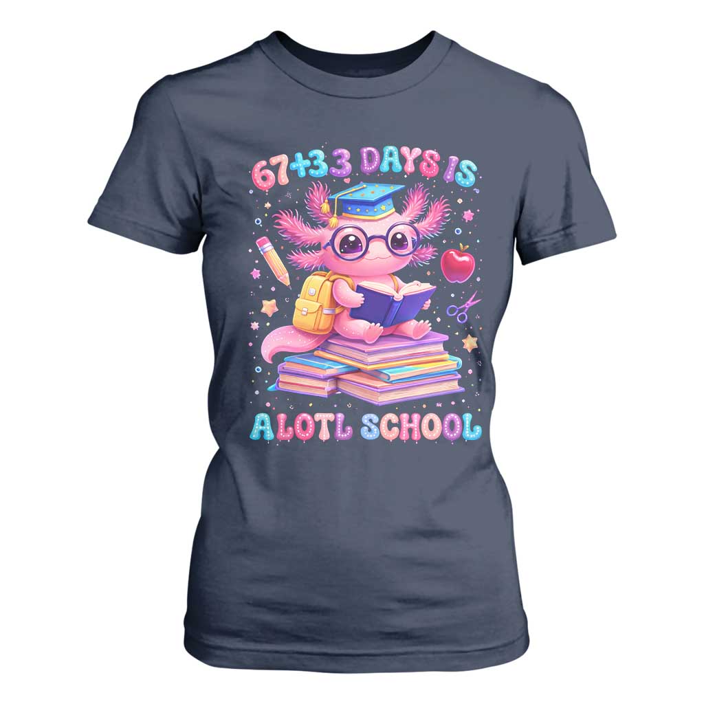 Axolotl 100 Days Of School T Shirt For Women 100 Days Is Alotl School 67 33 Six Seven Meme TS10 Navy Print Your Wear
